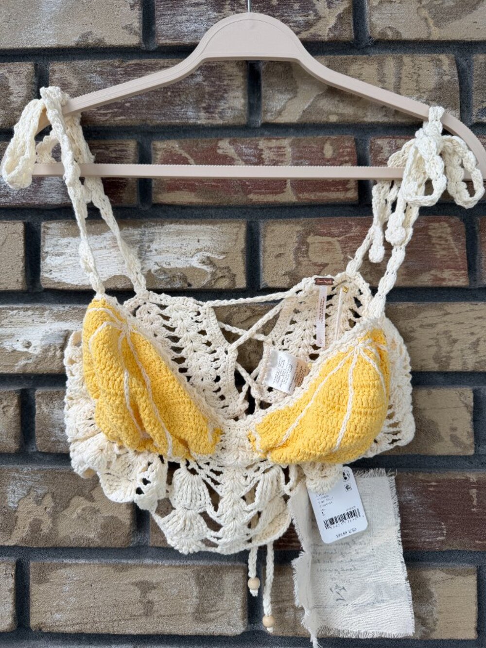 Free People Sweet On You Crochet Bra in Lemon L NWT - Picture 4 of 11